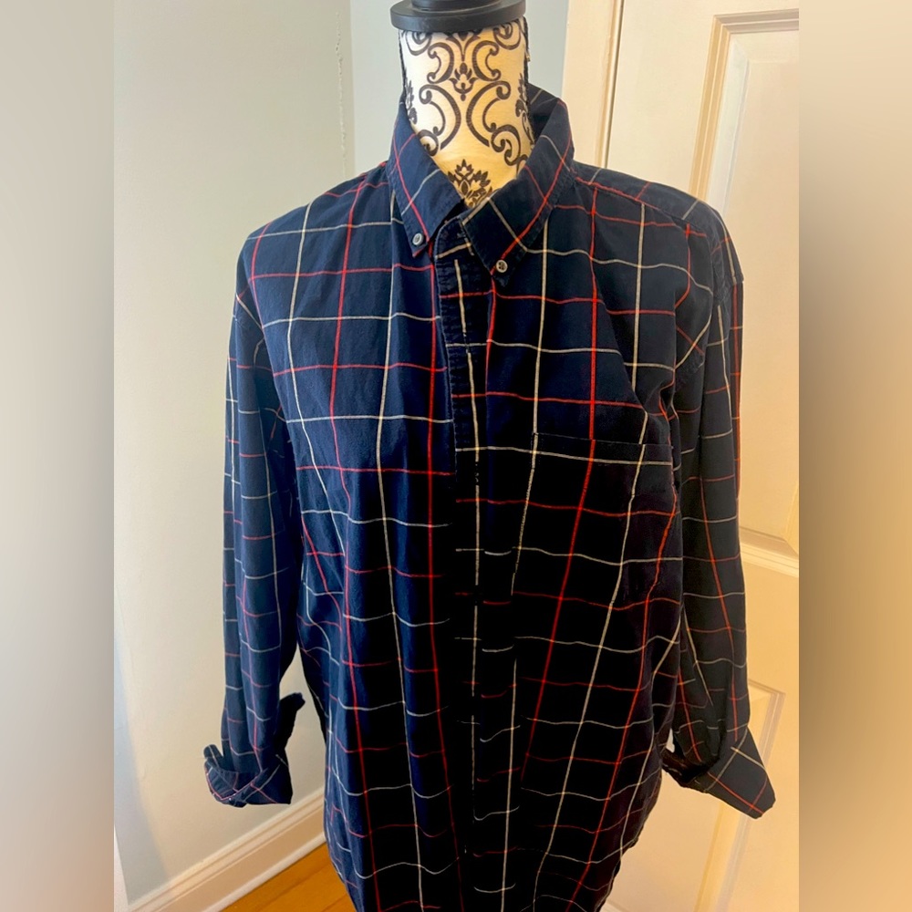 Navy and Red Plaid Button Down